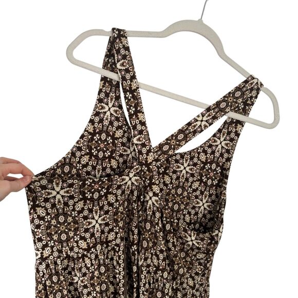 J Jill Kona St Cross Back Brown Floral Midi Dress Boho Preppy NEW Womens Large - Picture 5 of 10